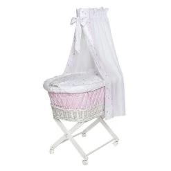 Schardt Babsi Stubenwagen Buche Weiß Mit Textiler Ausstattung Herzchen Rosa