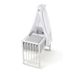 Schardt Multifunktionswiege 5 In 1 Buche Massiv Weiß Lackiert Mit Textiler Ausstattung Stern Grau