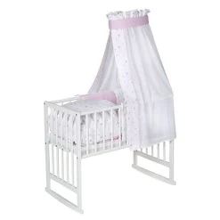 Schardt Multifunktionswiege 5 In 1 Buche Massiv Weiß Lackiert Mit Textiler Ausstattung Herzchen Rosa