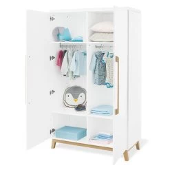 Pinolino Riva Kinderzimmer Breit 2türig Inkl. Wandregal Edelmatt Weiß/Esche Klar Lackiert -Baby Welt Verkauf 143415 offen