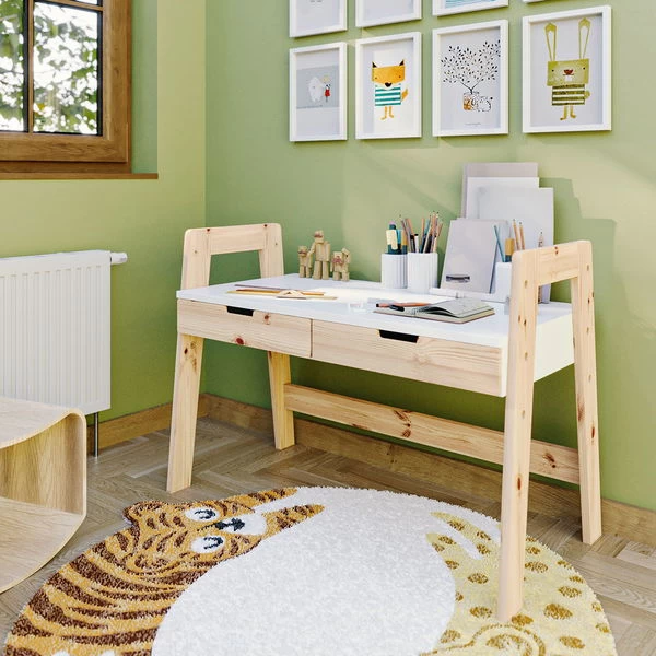 Nature Kid Cory Schreibtisch Weiß/natur Höhenverstellbar, Aus Kiefer Und MDF 1 Nature Kid Cory Schreibtisch Weiß/natur Höhenverstellbar, Aus Kiefer Und MDF