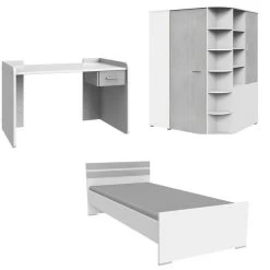 Wimex Joker Jugendzimmer 3-teilig Schreibtisch Verstellbar Weiß / Beton-Nachbildung