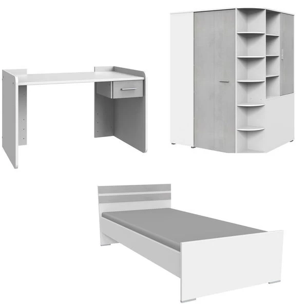 Wimex Joker Jugendzimmer 3-teilig Schreibtisch Verstellbar Weiß / Beton-Nachbildung 1 Wimex Joker Jugendzimmer 3-teilig Schreibtisch Verstellbar Weiß / Beton-Nachbildung