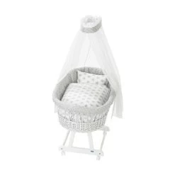 Alvi Birthe Stubenwagen Weiß Komplettset Stars Incl. Matratze, Himmelstange Und Garnitur