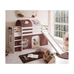 Ticaa Manuel Rutschbett Kiefer Weiß Massivholz - Vorhang-Dessin Wählbar