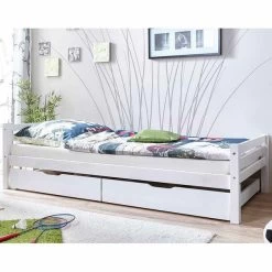 Ticaa Mario Einzelbett Kiefer Weiß 90 X 200 Cm Inkl. 2 Schubkästen - Massivholz