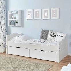 Ticaa Einzelbett Leni Weiß Mit 2er Schubkästen Massivholz - 100x200 Cm