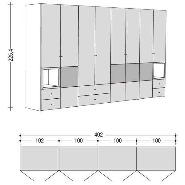 Now! Wardrobes By Hülsta Kombination 13 225,4x402x59 Cm | Kernnussbaum/Lack-grau 2 Now! Wardrobes By Hülsta Kombination 13 225,4x402x59 Cm | Kernnussbaum/Lack-grau – Bild 2