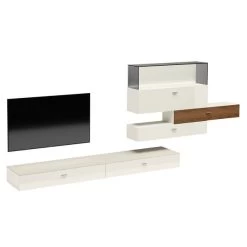 Now! No.14 By Hülsta Kombination 8 168x420x52 Kernnussbaum/Lack-weiß/Lack-Hochglanz-weiß