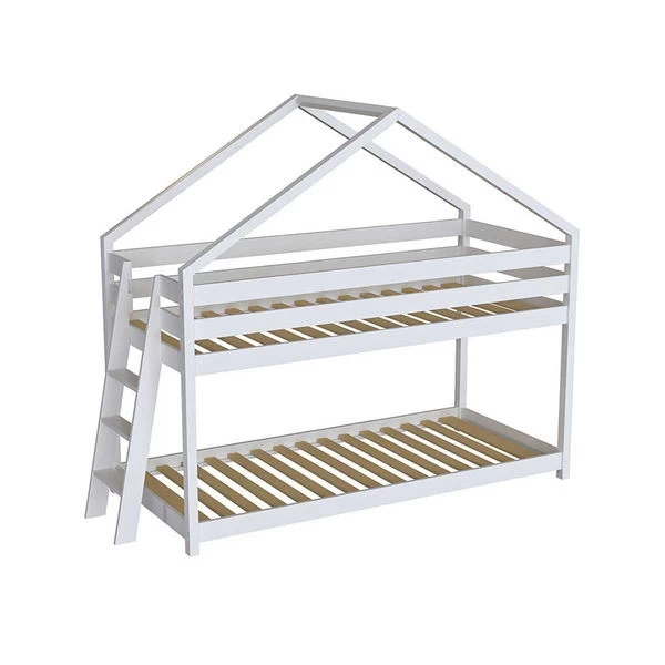 Nature Kid Lara Etagenbett Kiefer Weiß Lackiert Leiter Seitlich, Liegefläche 90 X 200