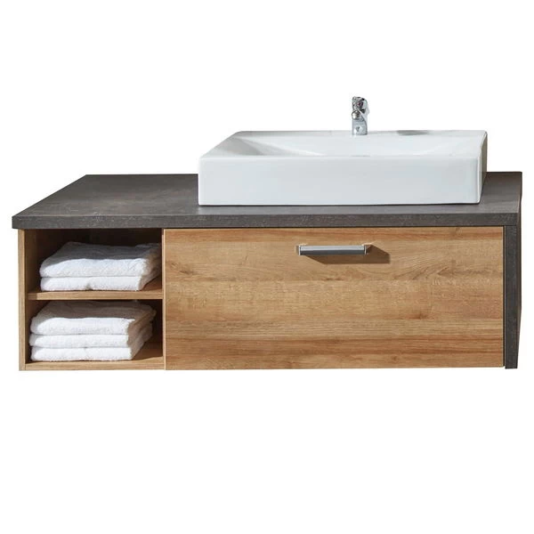 Trendteam Bay Waschbeckenunterschrank Inkl. Becken Eiche Riviera / Beton 1 Trendteam Bay Waschbeckenunterschrank Inkl. Becken Eiche Riviera / Beton