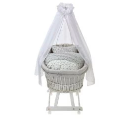 Alvi Birthe Stubenwagen Weiß Komplettset BIO Matratze, Himmelstange & Garnitur Drifting Leaves