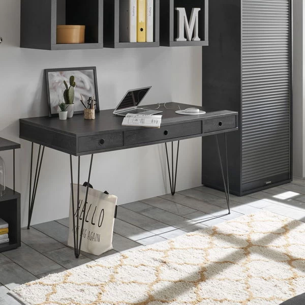 Mäusbacher Office Plus Schreibtisch - Drahtbeine 3 Schubladen | Schwarz Matt/flamed Wood Black 1 Mäusbacher Office Plus Schreibtisch - Drahtbeine 3 Schubladen | Schwarz Matt/flamed Wood Black