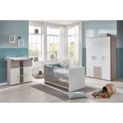 Arthur Berndt Lotti Babyzimmer 3-teilig Weiß Mit Ulme Silbergrau Dekor