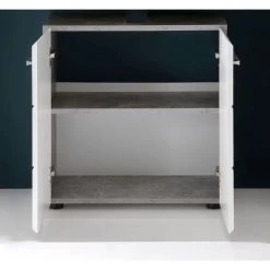 Trendteam Nano Badmöbel-Set 5-teilig Beleuchtet Weiß Hochglanz / Beton Stone 9 Trendteam Nano Badmöbel-Set 5-teilig Beleuchtet Weiß Hochglanz / Beton Stone -Baby Welt Verkauf nano bd 1846 301 35 frontal geoeffnet 2