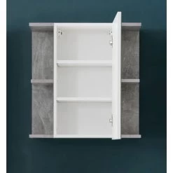 Trendteam Nano Badmöbel-Set 5-teilig Beleuchtet Weiß Hochglanz / Beton Stone 8 Trendteam Nano Badmöbel-Set 5-teilig Beleuchtet Weiß Hochglanz / Beton Stone -Baby Welt Verkauf nano bd 1846 506 34 frontal geoeffnet 3