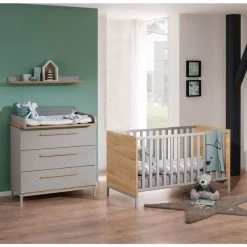Paidi Benne Sparset Babybett & Wickelkommode Kieselgrau/Eiche-Montana - Gratis Lieferung
