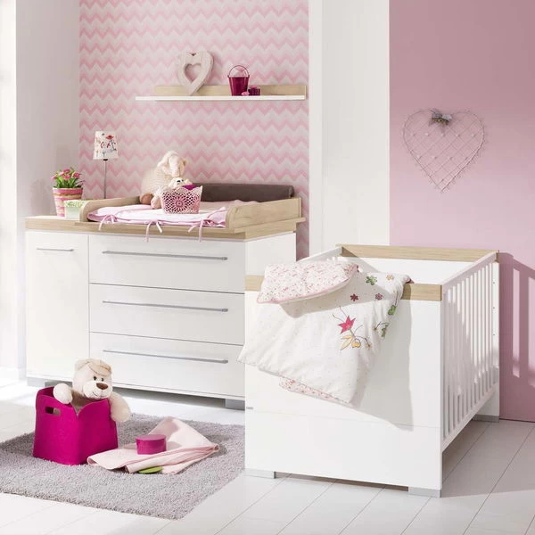 Paidi Kira Sparset Kreideweiß/Eiche-Nebraska Babybett & Wickelkommode Inkl. Gratis Lieferung 1 Paidi Kira Sparset Kreideweiß/Eiche-Nebraska Babybett & Wickelkommode Inkl. Gratis Lieferung