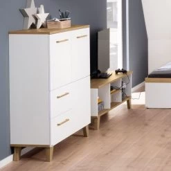 Paidi Oscar Highboard Kreideweiß/Eiche-Nebraska 2 Türen, 2 Schubkästen