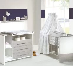 Schardt Eco Silber Sparset Inkl. Umbauseiten Kinderbett & Wickelkommode - Pinie Silber/weiß