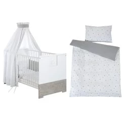 Schardt Sternchen Grau Bettset 4- Teilig Mit Bettwäsche, Himmel Und Nestchen