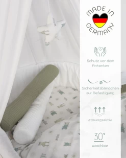 Mionido Stubenwagen Maxi Natur Pyjamabär Grün Mit Garnierung, Matratze Und Matratzenbezug -Baby Welt Verkauf v1 560 80 usp 1