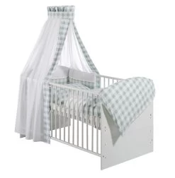 Schardt Vichy Mint Bettset 4- Teilig Mit Bettwäsche, Himmel Und Nestchen